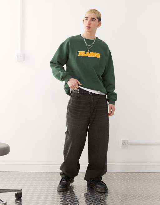 XLARGE sweatshirt with contrast textured logo in green, 2 of 4