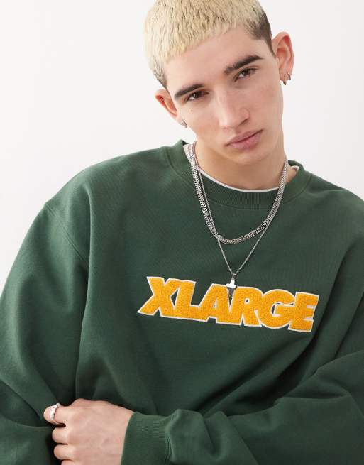 XLARGE sweatshirt with contrast textured logo in green, 3 of 4