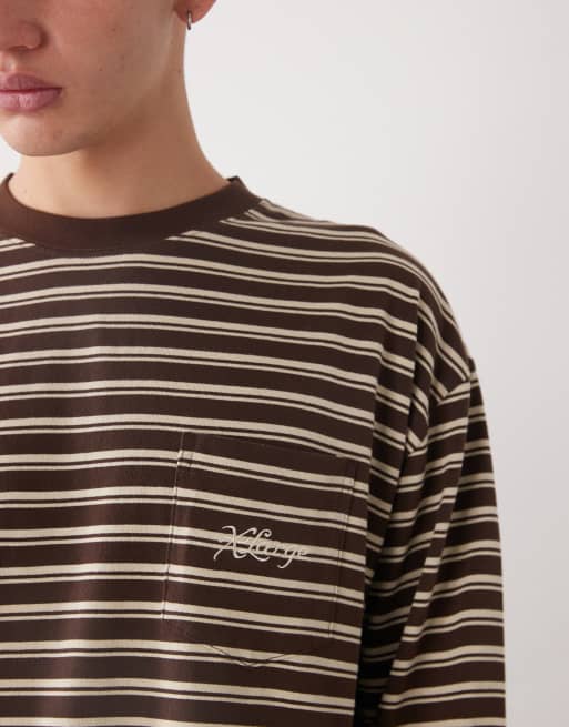 XLarge - T-shirt manches longues rayé à poche avec logo - Marron, 5 de 5