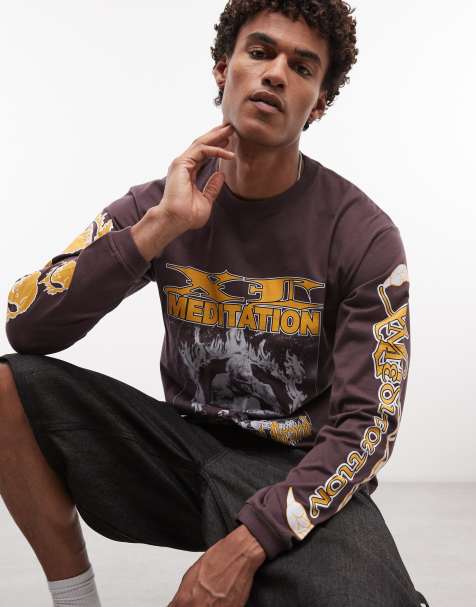 XLARGE - T-shirt met lange mouwen en Meditation-print in paars - view 1