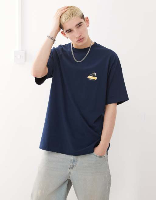 XLARGE - T-shirt oversize blu navy con grafica del logo OG capovolto sul retro, 4 di 4