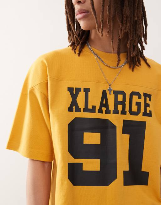 トップス everyone original logo XL xl ennoy XLARGE t-shirt with oversized logo and number 91 print in yellow
