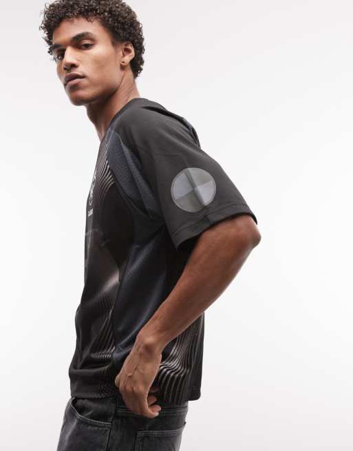 XLARGE - Top negro con estampado estilo equipo de fútbol de punto, 4 de 5
