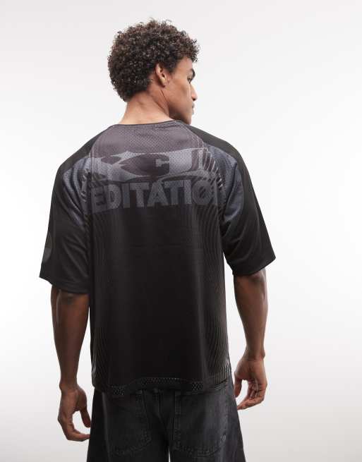 XLARGE - Top negro con estampado estilo equipo de fútbol de punto, 5 de 5