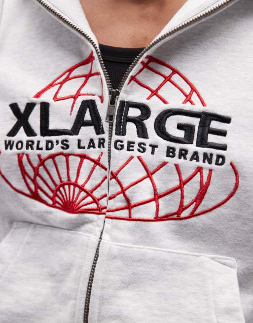XLARGE – World's Largest – Askgrå huvtröja med dragkedja och broderi framtill, 3 av 5