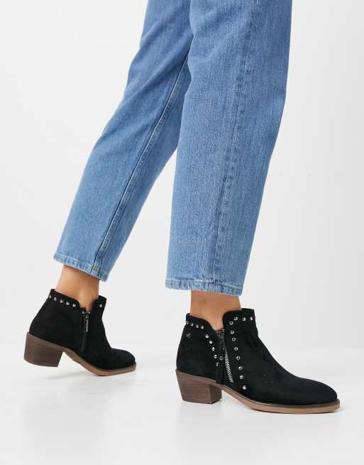 Xti Ankle Boots Mit Absatz Seitlichem Reissverschluss Nieten In Schwarz Asos