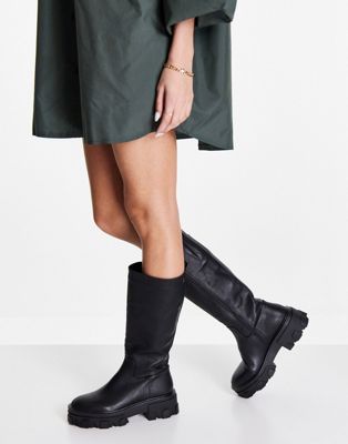 XTI chunky knee boots in black