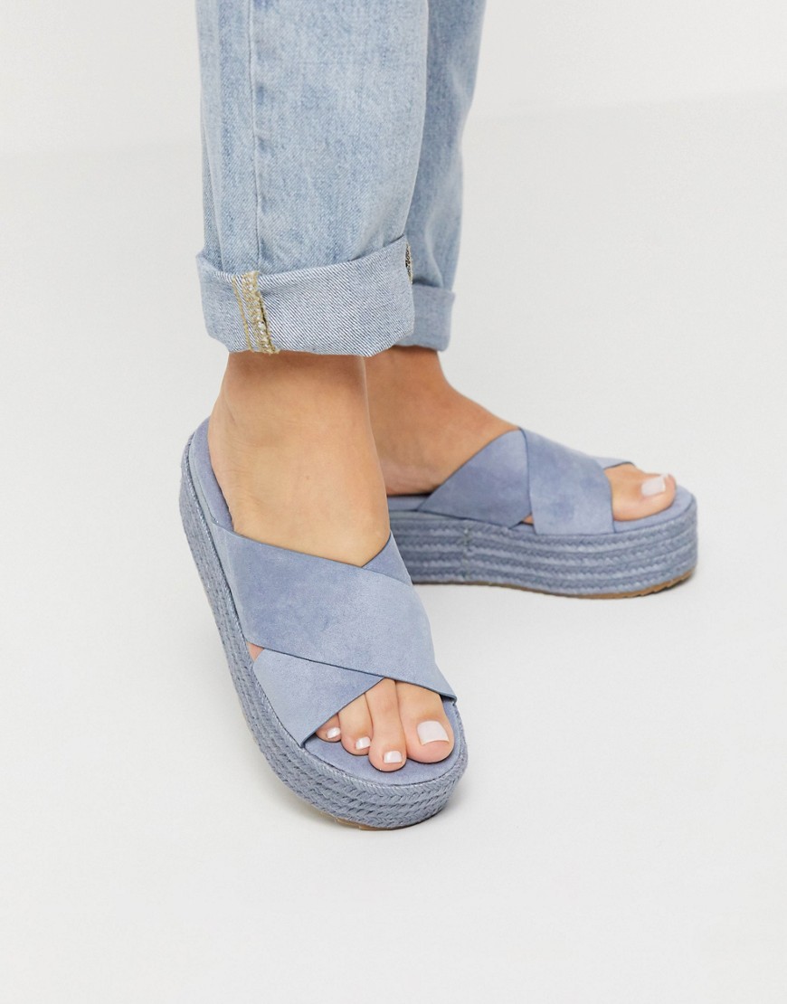XTI cross strap flatform espadrille sandals in denim-Blue