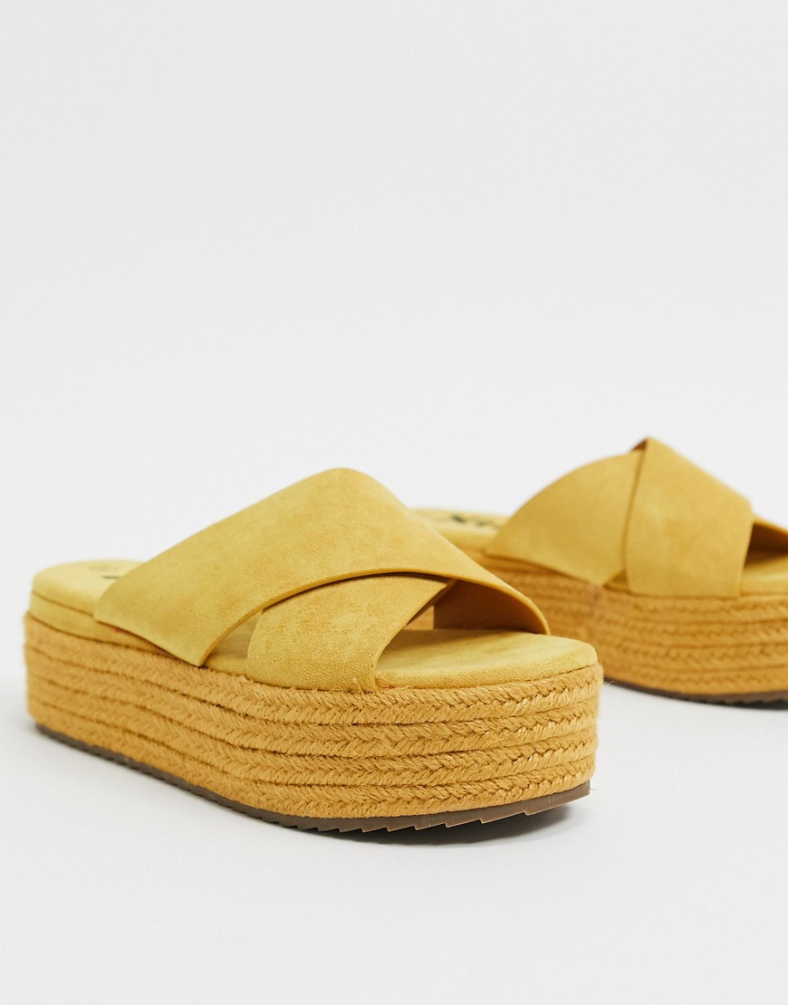 XTI cross strap flatform espadrille sandals in yellow