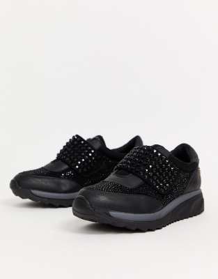 black diamante slip on trainers