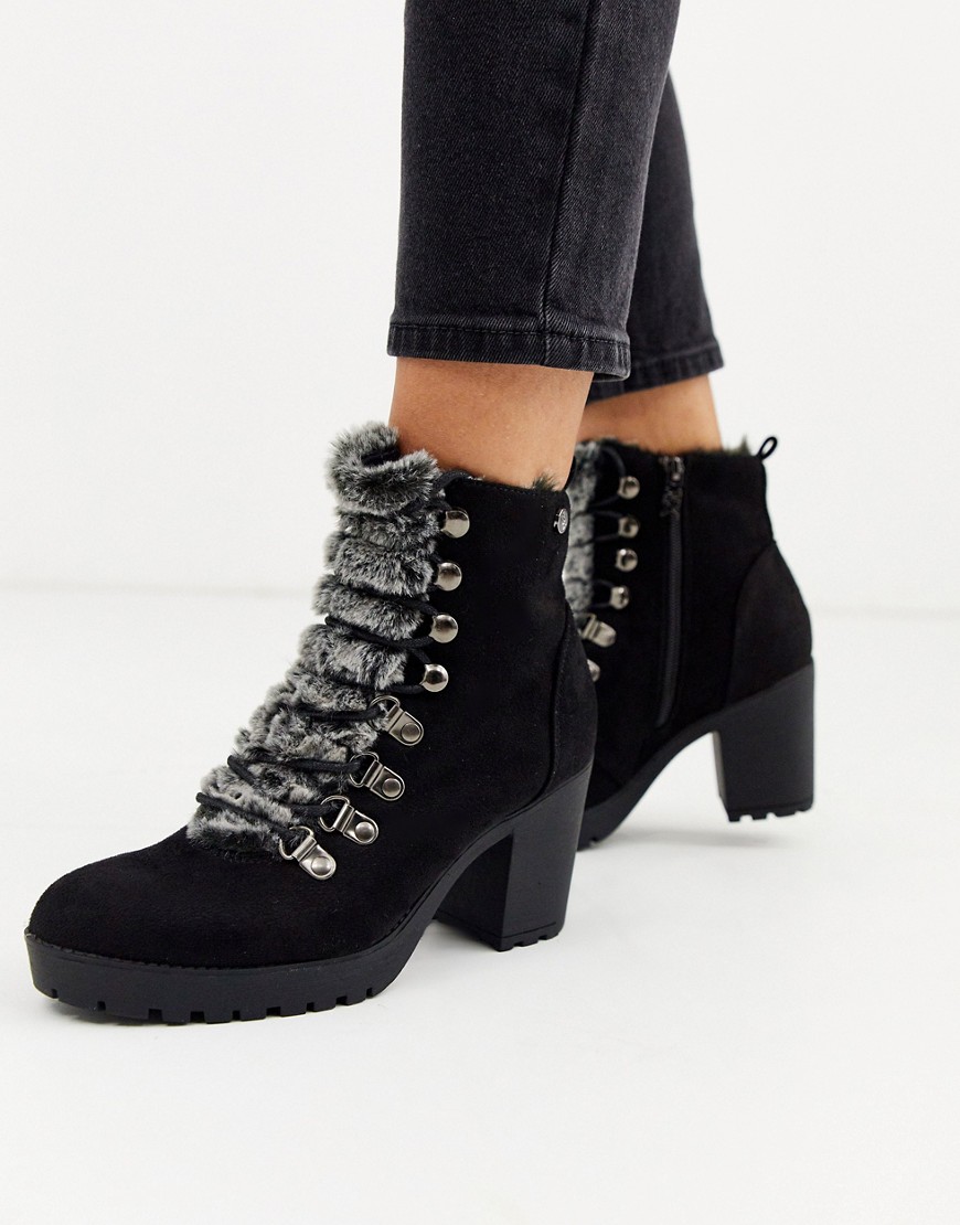 XTI heeled chunky hiker boots-Black
