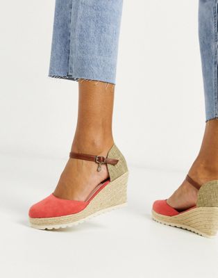 XTI heeled espadrille wedges in coral