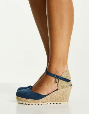 XTI high tie leg espadrille wedges in navy