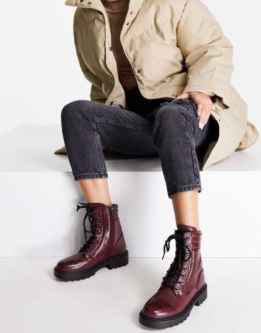 XTI lace up ankle boots in burgundy | ASOS