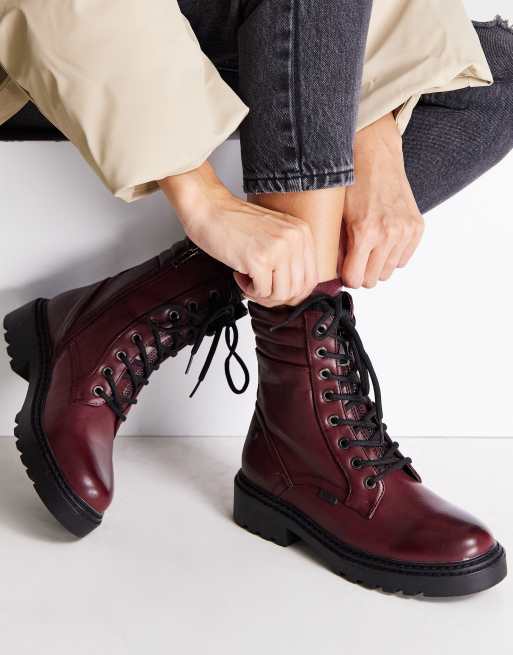 XTI lace up ankle boots in burgundy ASOS