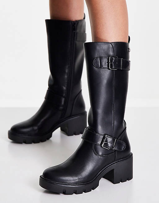 XTI platform knee boots in black