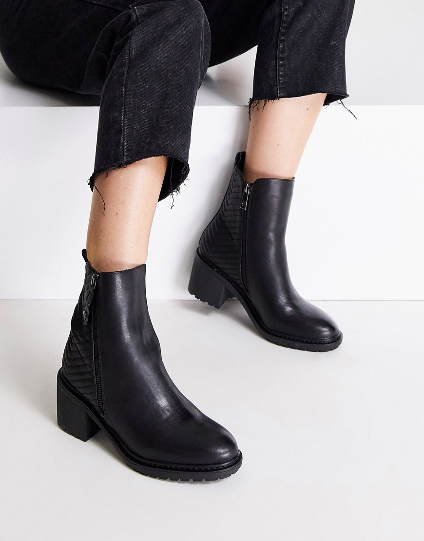 XTI side zip block heeled ankle boots in black