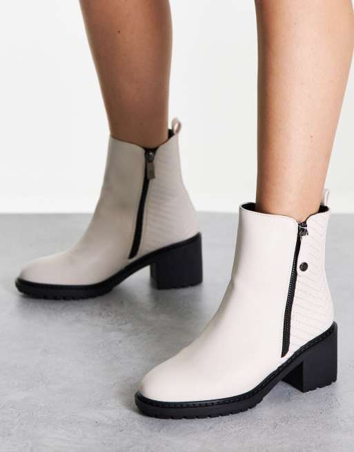 XTI – Vita ankelboots med blockklack och dragkedja i sidan