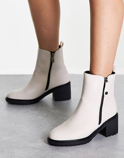 XTIside zip blockheeled ankle boots in white