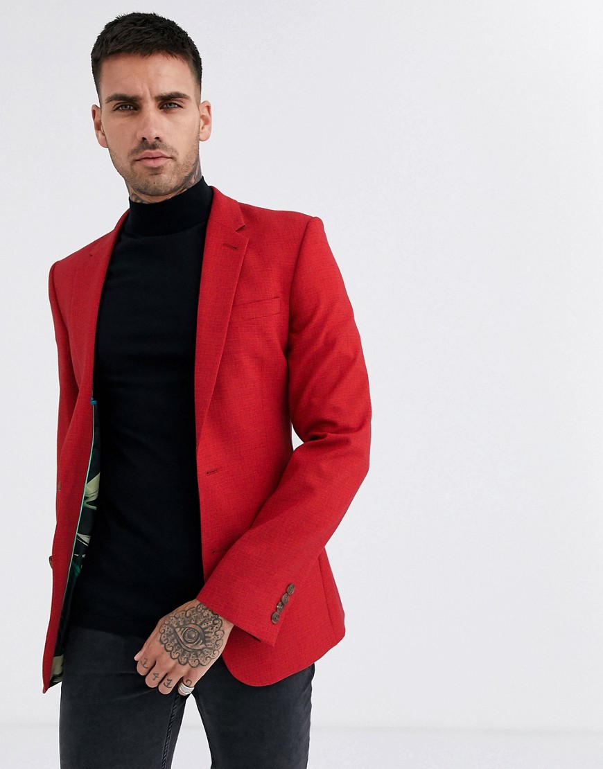 фото Ярко-красный супероблегающий пиджак со штрихованным узором asos design