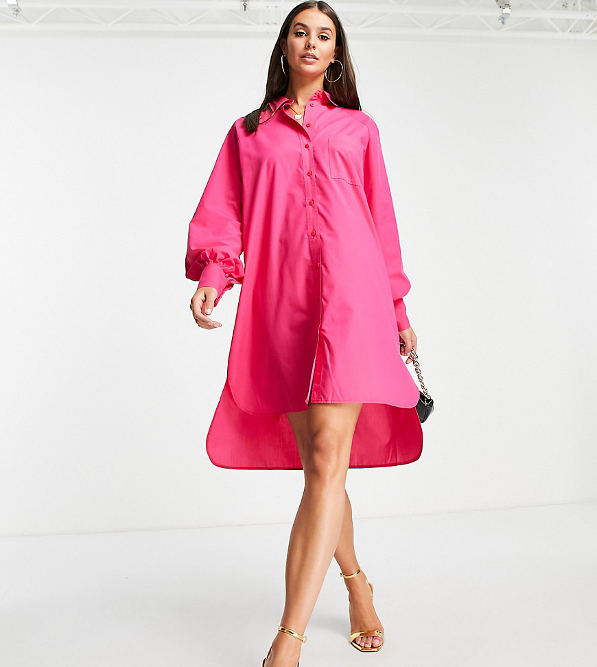 Ярко-розовое платье-рубашка мини в стиле oversized из хлопкового поплина ASOS DESIGN Tall-Розовый цвет Asos Tall 107058613