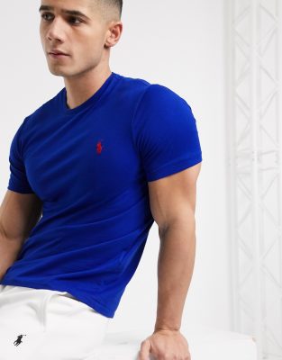 фото Ярко-синяя футболка с логотипом polo ralph lauren-синий