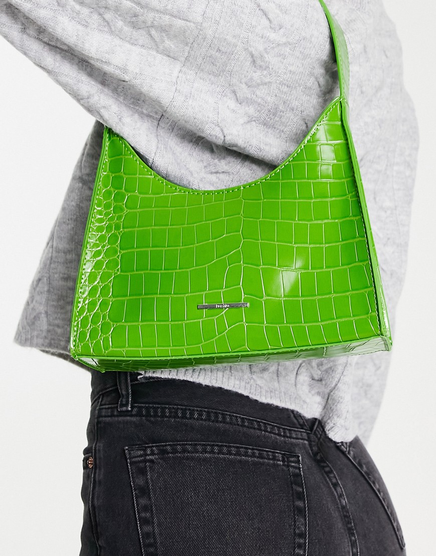 фото Ярко-зеленая сумка на плечо с отделкой под кожу крокодила bershka-зеленый цвет