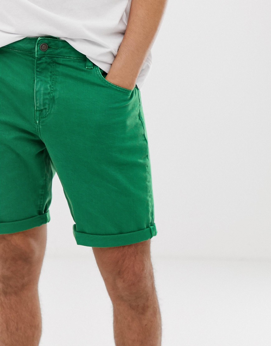 фото Ярко-зеленые джинсовые шорты зауженного кроя asos design-зеленый