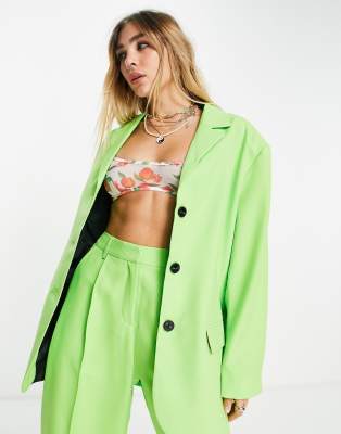  Ярко-зеленый однобортный блейзер в стиле oversized Topshop-Зеленый цвет