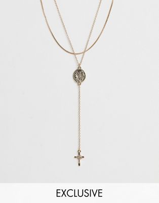 фото Ярусное ожерелье с монетой и крестом эксклюзивно от liars & lovers-золотой