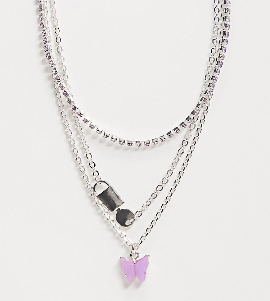 фото Ярусное ожерелье с подвеской-бабочкой reclaimed vintage inspired-серебряный