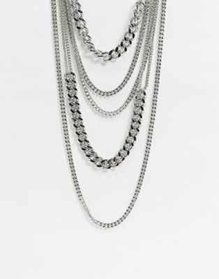фото Ярусное ожерелье с цепочками asos design-серебряный