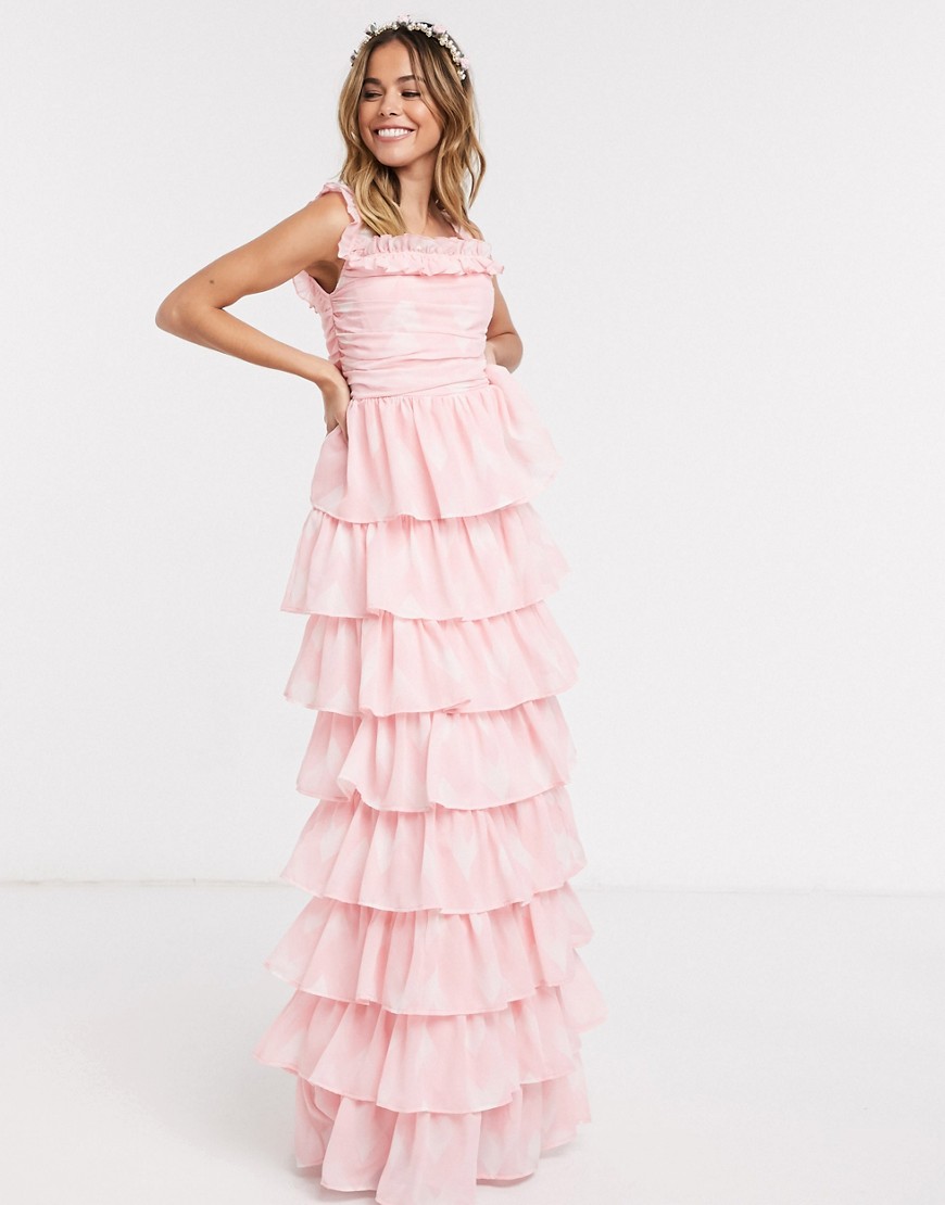 фото Ярусное платье макси для выпускного с принтом розового цвета anaya with love-розовый