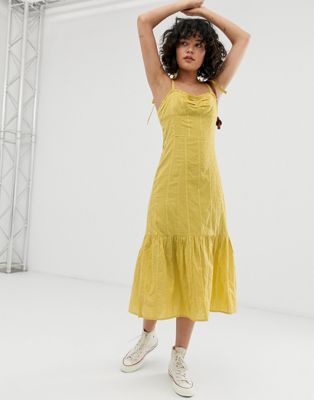 фото Ярусное платье макси в горошек wild honey-желтый