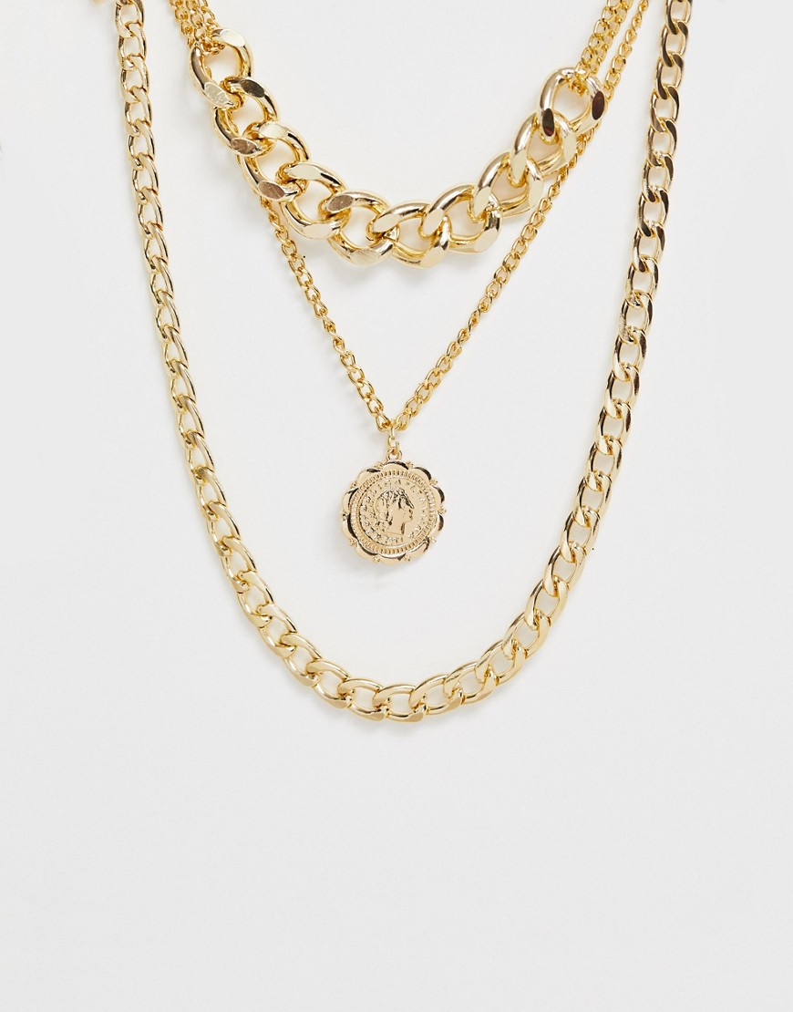 фото Ярусное золотистое ожерелье с массивной цепочкой и подвеской ashiana-золотой