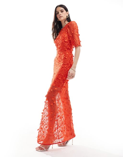 YAS 3D embellished maxi dress in red RED