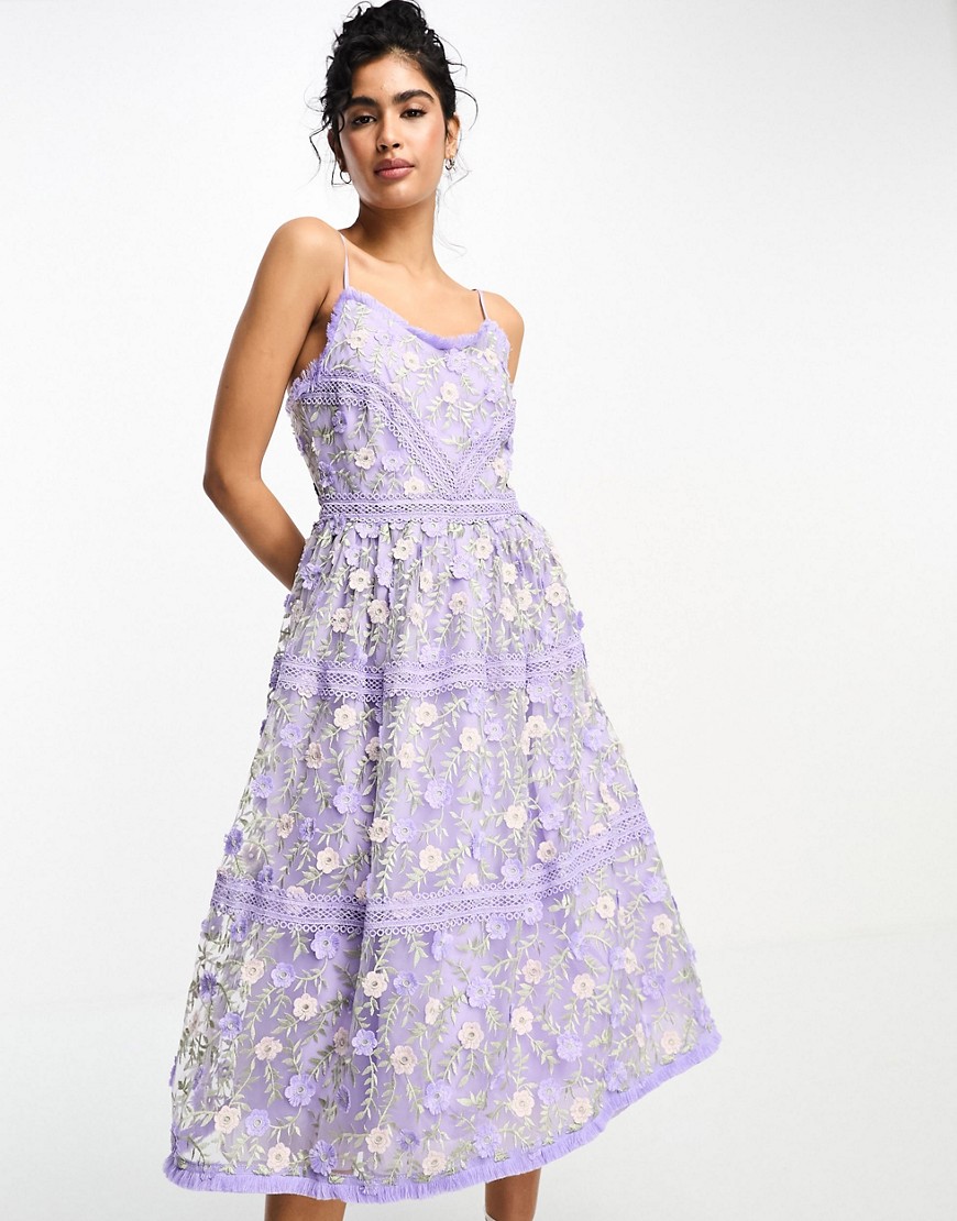 Y.A.S 3D embroidered lace midi dress in lilac-Purple