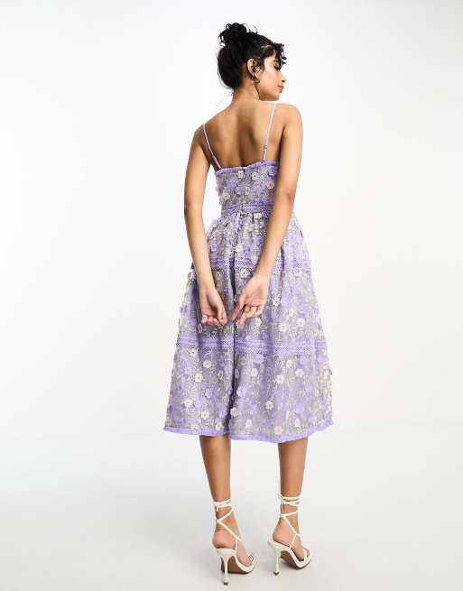 Y.A.S 3D embroidered lace midi dress in lilac, 3 of 4