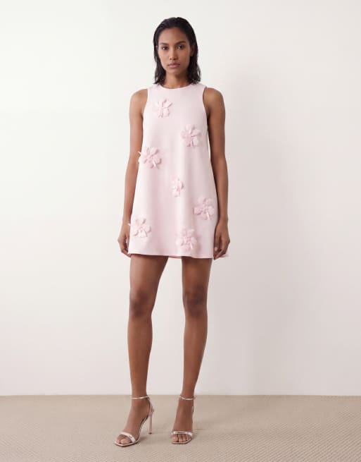 YAS 3D floral applique mini shift dress in ballerina pink, 4 of 4