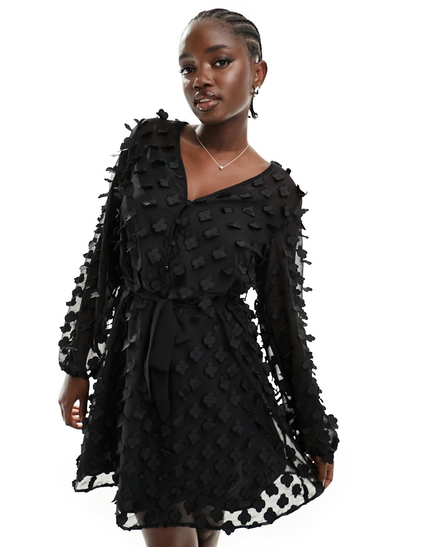 Y. A.S 3D textured belted shirt dress in sheer black