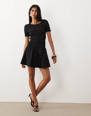 Y.a.s. 3d Textured Flippy Mini Dress In Black