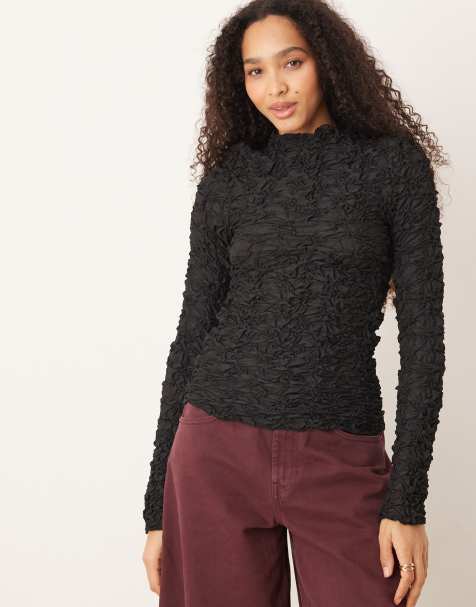 YAS 3D textured long sleeve top in black