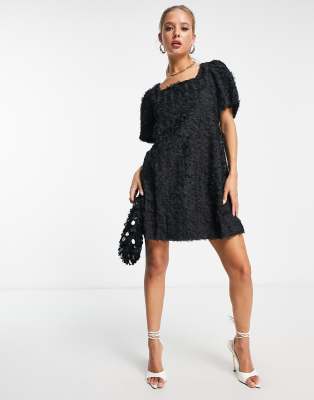 YAS Y.A.S 3D textured mini dress in black