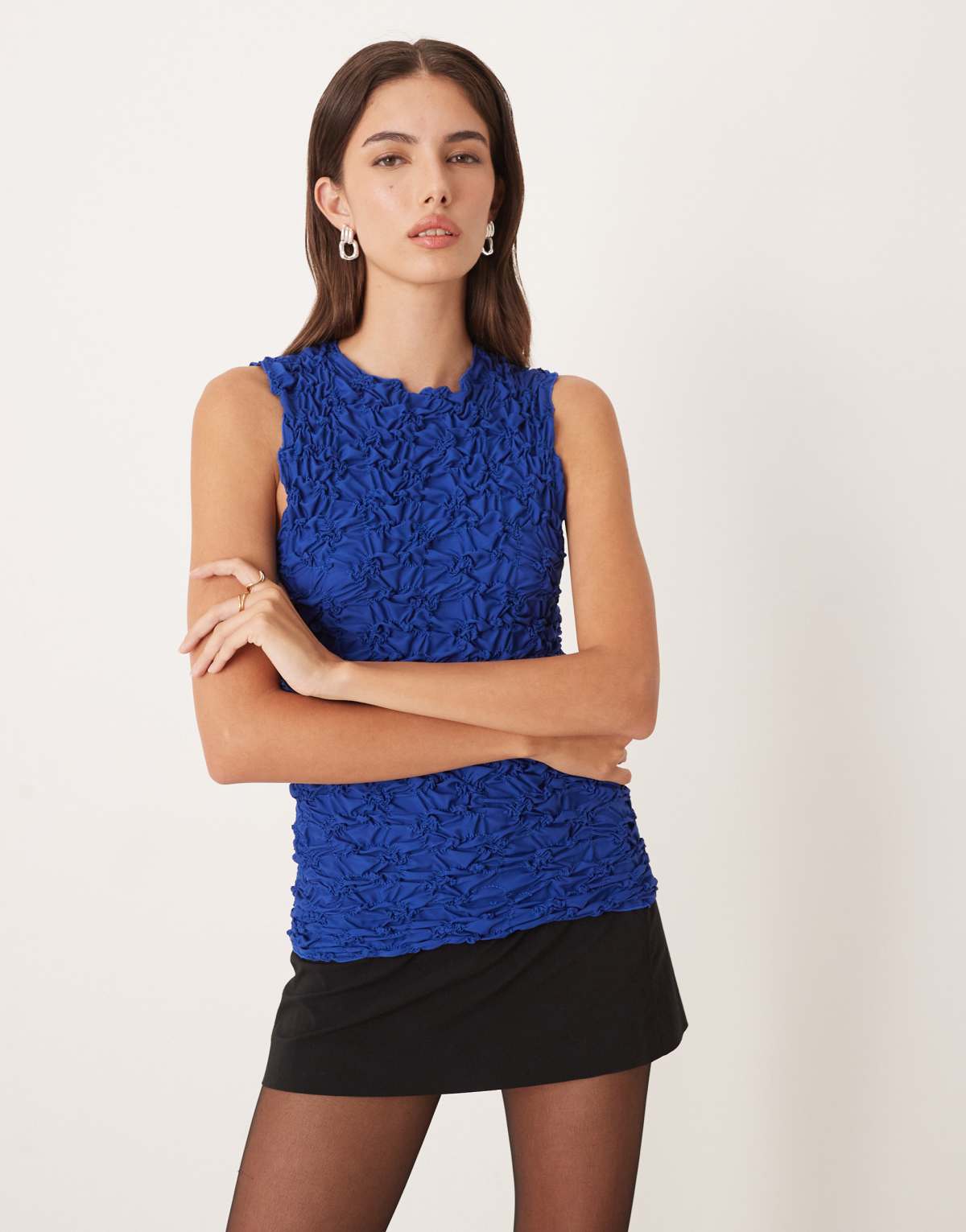 YAS 3D textured sleeveless top in bright blue