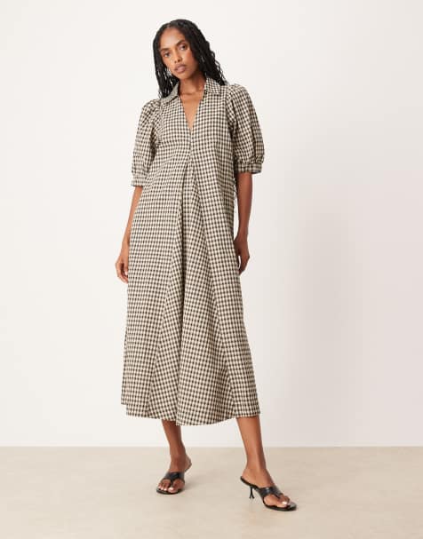 YAS a-line check midi dress in black - view 1
