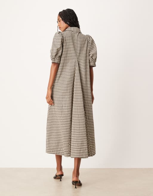 YAS a-line plaid midi dress in Black