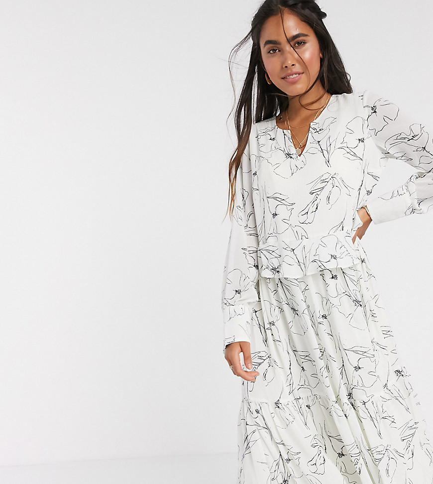 Y.A.S - Aangerimpelde midi-jurk met abstracte print in wit-Multi