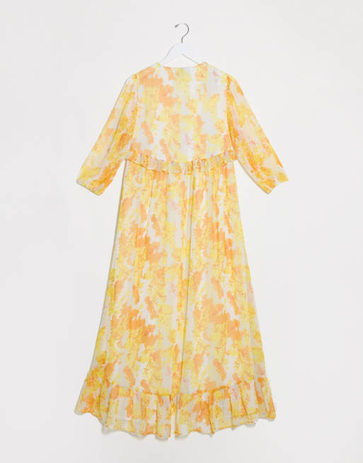 Y.A.S - Aangerimpelde midi-jurk met ruches en bloemenprint, 2 van 4