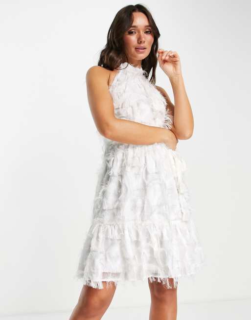 Y.A.S - Abito da sposa corto 3D allacciato al collo, colore bianco 