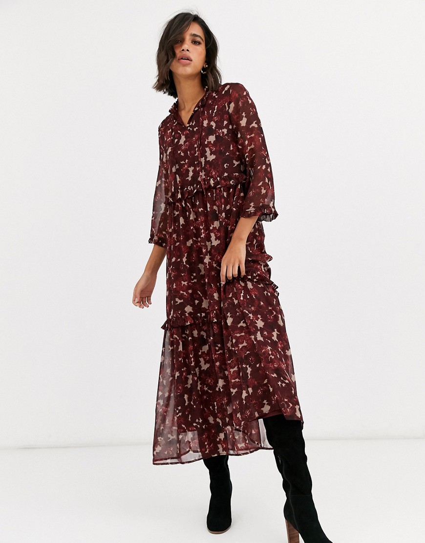 Y.A.S abstract floral maxi dress with ruffle detail-Multi